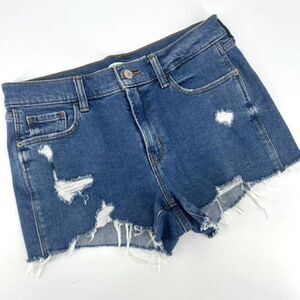 Old Navy Mid Rise Cut Off Blue Ripped Distressed Torn Denim Shorts Size 4